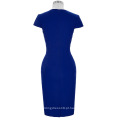 Grace Karin Ladies Stock Blue Color Cap Sleeve Retro Vintage Hips Wrapped Bodycon Short Pencil Dress CL008947-3